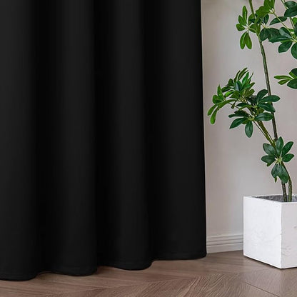 Blackout Curtains 90 Inch Length for Bedroom, Thermal Insulated Blackout Curtains 2 Panels Set, Solid Grommet Privacy Room Darkening Drapes for Living Room Windows(W52 x L90, Black)