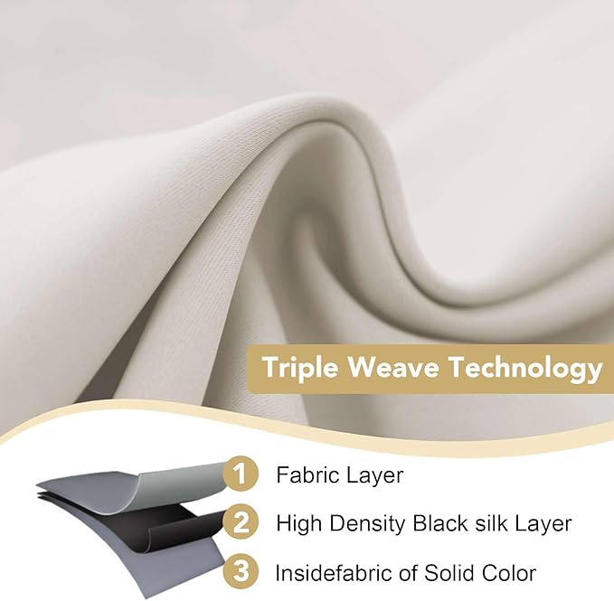 H.VERSAILTEX Premium Blackout Thermal Insulated Room Darkening Curtains for Bedroom/Living Room - Classic Grommet Top (2 Panels, Ivory/Cream, 52 Inch by 45 Inch)