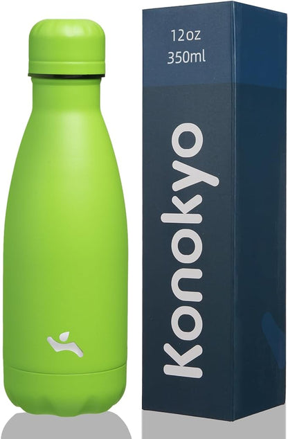 Insulated Water Bottles,12 oz Double Wall Stainless Steel Vacumm Metal Flask for Sports Travel,Green