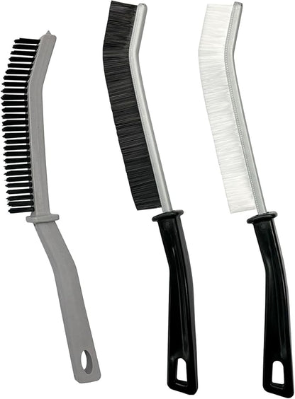 3 Pcs Cleaning Brushes for Household - Crevice Brush for Scrub Small Spaces, Toilet Cleaning Tool with Comfortable Grip, Long&Firm Bristle for Shower Tile Grout, Sinks Gap, Window Tracks, Hinges