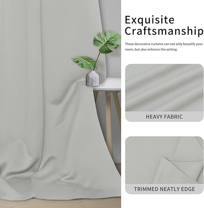 Easy-Going Blackout Curtains for Bedroom, Solid Thermal Insulated Grommet and Noise Reduction Window Drapes, Room Darkening Curtains for Living Room, 2 Panels (42x95 in, Greyish White)
