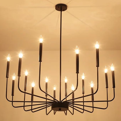 Modern Black Farmhouse Chandeliers, 16-Light Industrial Metal Chandelier Lighting, Classic Candle Hanging Pendant Light Fixtures for Kitchen Island, Living Room, Dining Room, Stair