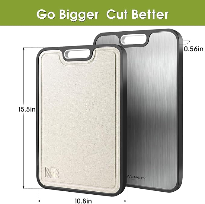 Titanium Cutting Boards for Kitchen, Double Sided Food-Grade Pure Titanium&Wheat Straw PP, Non-Toxic, Non-Slip, Dishwasher Safe, Ideal for Meat, Vegetables, Fruit 15.8 x 11''