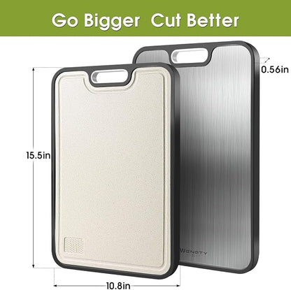Titanium Cutting Boards for Kitchen, Double Sided Food-Grade Pure Titanium&Wheat Straw PP, Non-Toxic, Non-Slip, Dishwasher Safe, Ideal for Meat, Vegetables, Fruit 15.8 x 11''