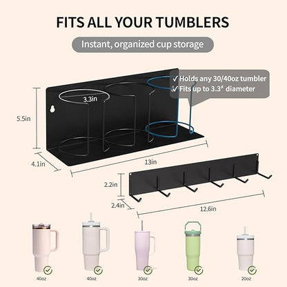 Strong Magnetic Cup Holder for Fridge, Fits Stanley 40/30/20 oz, Yeti & More, No-Drill Tumbler Organizer with Lid & Straw Storage, Kitchen & RV Space Saver(2-Piece Set)