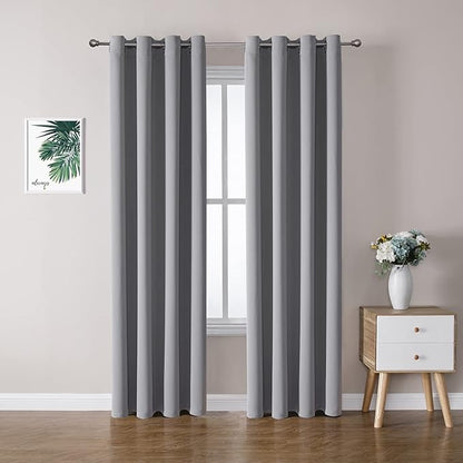 ChrisDowa Grommet Blackout Curtains for Bedroom and Living Room - 2 Panels Set Thermal Insulated Room Darkening Curtains (Light Grey, 52W x 95L)