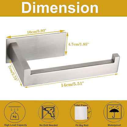 Toilet Paper Holder, Self Adhesive Tissue Holder Stainless Steel Rustproof Paper Roll Holder, No Drilling Easy to Install, Toilet Paper Rack Suitable for Office, Bathroom (Brushed Nickel)