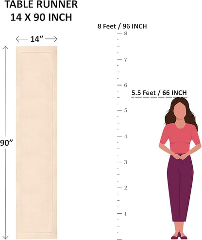 Solino Home Linen Table Runner 90 Inches Long - 100% Pure Linen Light Natural Table Runner 14 x 90 Inch for Fall, Autumn, Thanksgiving - Classic Hemstitch