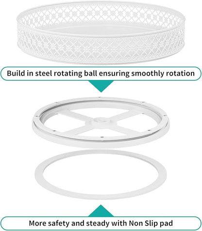 Ovicar Lazy Susan Turntable Organizer - 13 inch Rotating Spice Rack Metal Lazy Susan for Cabinet Pantry Kitchen Countertop Dining Table Cupboard Bathroom Vanity Refrigerator White