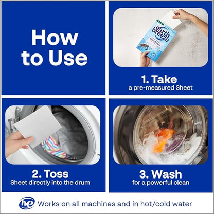 Earth Breeze Laundry Detergent Sheets Fresh Scent - 180 Loads Eco Liquidless Soap - Travel-Friendly for Hot & Cold Cycles, Tackles Tough Stains & Odors - Gentle on Skin, 90 Ct (3 Pack)