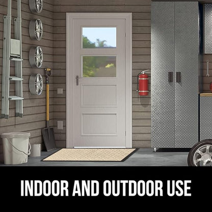 GORILLA GRIP 100% Waterproof All-Season WeatherMax Doormat, 72x24, US Designed Natural Rubber, Stain and Fade Resistant, Low Profile Indoor Outdoor Door Mats, Easy Clean Patio Mat, Modern Latte