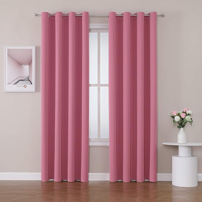 ChrisDowa Grommet Room Darkening Curtains for Bedroom and Living Room - 2 Panels Set Thermal Insulated Blackout Curtains (Pink, 52W x 84L)