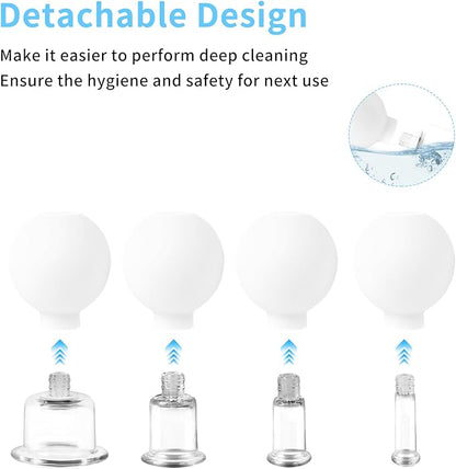 Meifuly Facial Cupping Set, 4 PCS Silicone Vacuum Suction Face Massage Cups, Skin Tightening Kit for Eyes, Face and Body (White)
