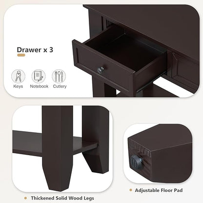 Farmhouse Modern Console Table 55.4-Inch Entryway Sofa Table with Drawers & Storage Shelf for Living Room Hallway Entrance, Dark Coffee