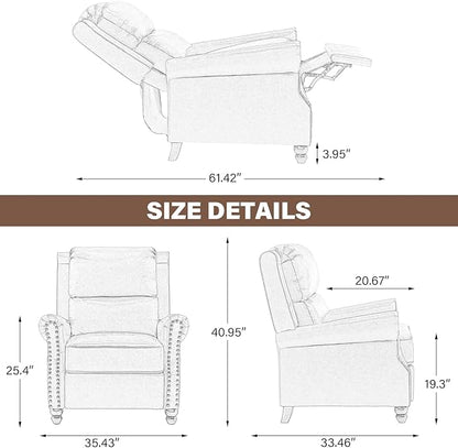 UIXE Pushback Recliner Chair, Fabric Armchair Push Back Accent Chair for Living Room, Rivet Trim Club Arm Chair Overstuffed Home Theater Single Sofa Bedroom Reading Seat with Footrest - Stripe Blue