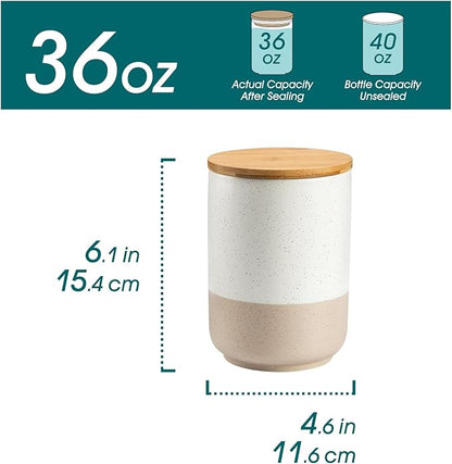 vancasso Sabine Coffee Storage Jar, 36 Oz Ceramic Kitchen Canister with Airtight Wood Lids, Coffee Container for Ground Coffee, Tea, Sugar, Nuts, Candy, Spices