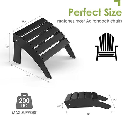 GREENVINES Adirondack-Ottoman | HDPE Plastic | Outdoor Footrest | All Weather | Foot Rest | Foot Stool | Black | for Adirondack Chair | for Patio Backyard Pool