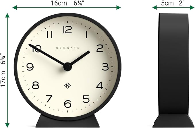 NEWGATE® M Mantel Echo Desk Clock | Modern Round Design | Black | Easy to Read Numbers | Contemporary Style for Desk, Table, Shelf or Bedside