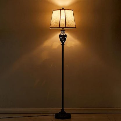 Luvkczc Vintage Black Floor Lamp - Hand-Painted Gold Resin with 6-Sided Carved Hollow Nightlight, Traditional Standing Lamp for Living Room, Bedroom, Study (Bulb Included)