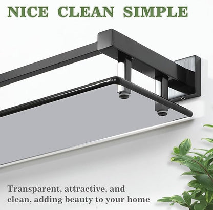 Alise Glass Shelves for Bathroom Wall, Tempered Glass Bathroom Shelf Wall Mounted, Modern Space Saving Floating Shelves 12 inch, Matte Black