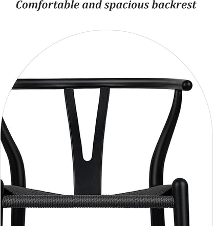 Wishbone Chair Natural Solid Wood Dining Chair/Hans Wegner Y Chair Rattan and Wood Accent Armrest Chairs Set of 4 (Ash Wood + Black 4 Chairs)