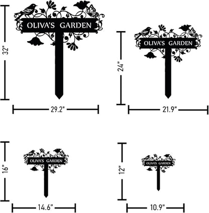 Customized Metal Birds and Flowers, Personalized Garden Sign with Stake, Gardening Decor for Outdoor, Patio and Farmhouse Decorations