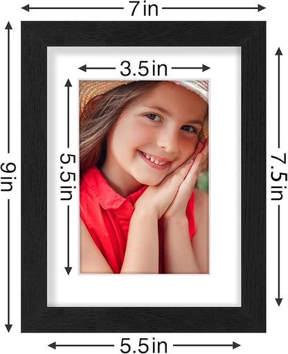 Vittanly 6x8 Picture Frames Set of 9, Shatter Resistant Plexiglass, Display 4x6 Pictures with Mat or 6x8 without Mat, Photo Frames for Wall or Tabletop, Engineered Wood, Black
