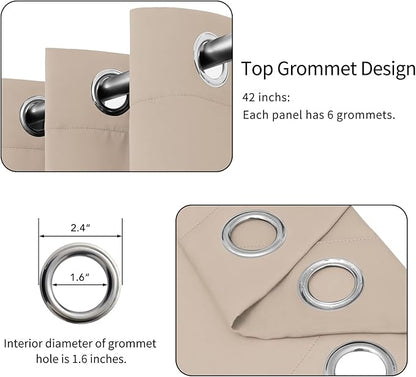 Easy-Going Blackout Curtains for Bedroom, Solid Thermal Insulated Grommet and Noise Reduction Window Drapes, Room Darkening Curtains for Living Room, 2 Panels(42x84 in, Beige)