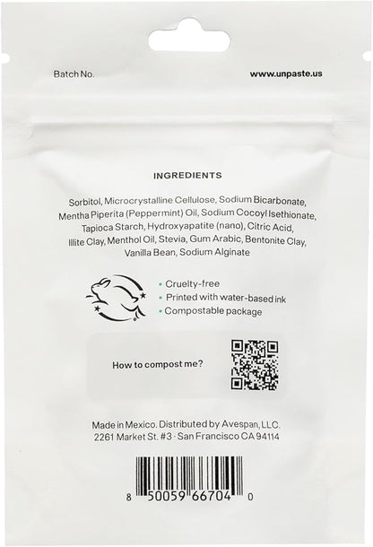 New Formula, Unpaste Toothpaste Tablets, Now w/Nano-HYDROXYAPATITE, Fluoride-Free Mint Remineralizing Tablet, Xylitol Free, Vegan, Plastic Free, Travel-Friendly, Resealable Packet, 125ct/2 mo Supply