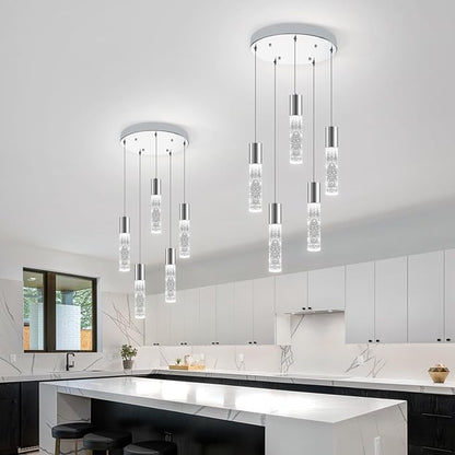 OKELI Smart Dimmable LED 5-Light Pendant Light for Kitchen Island, 18W 1350LM Modern Bubble Crystal Island Light Fixture with TUYA App & Voice Control, Adjustable 3000K-6000K, Electro-Chrome