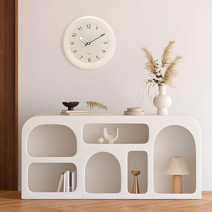 Kesin Wooden Wall Clocks 12 Inch Silent Non Ticking Wall Clocks Battery Operated - Wood White Modern Office Simple Minimalist Clocks Decorative for Kitchen, Home,Bedroom, Office, Home, Living Room