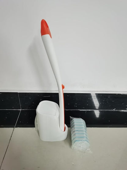 JEHONN Disposable Toilet Bowl Cleaner Wand with 40 Cleaner Refills, Wall Mounted Long Handle Compact Bathroom Scrub Brush Holder Set for Sink Bathtub Wash Basin Mop Pool (Orange)