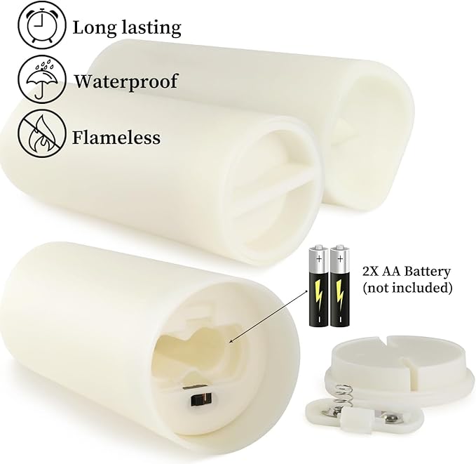 Set of 24 Flameless Led Battery Opeated (D2.2'' x H4''5''6'') Waterproof Outdoor Indoor Candles with 10-Key Remotes and Cycling 24 Hours Timer
