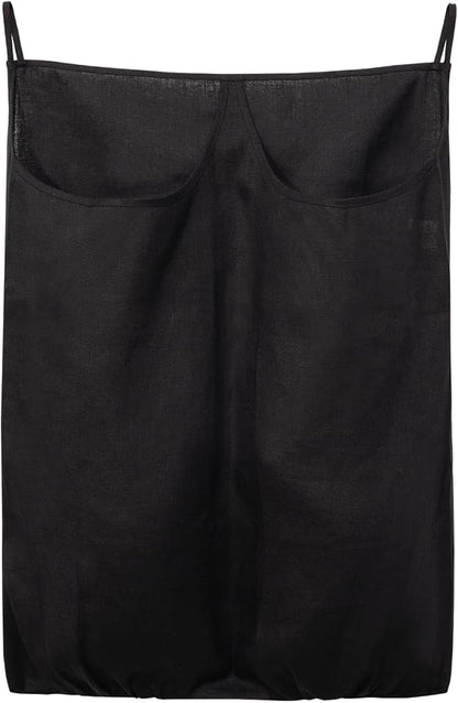 100% Pure Linen Dual Hanging Laundry Bag with 2 Deep Pocket and 2 Side Zipper 20x27in, Over The Door Laundry Hamper Space Saving Hampers for Dirty Clothes Home Travel, Black