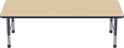 Factory Direct Partners FDP Rectangle Activity School and Classroom Kids Table (36 x 72 inch), Toddler Legs, Adjustable Height 15-24 inches - Maple Top and Navy Edge