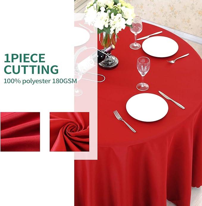 Surmente Red Tablecloth for Round Tables, 120-inch Round Table Cloths for Weddings, Banquets, or Restaurants