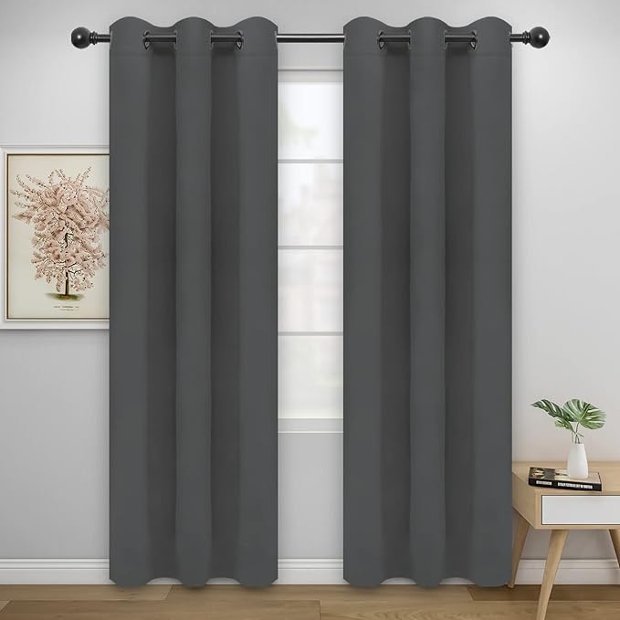 Easy-Going Blackout Curtains for Bedroom, Solid Thermal Insulated Grommet and Noise Reduction Window Drapes, Room Darkening Curtains for Living Room, 2 Panels(46x84 in, Gray)