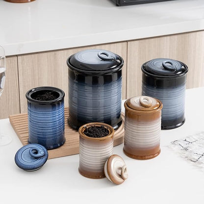 Nihow Ceramic Food Storage Jar: 22 FL OZ Container with Air Tight Ceramic Lid for Coffee/Salt/Peper/Tea/Sugar/Spice - Seal Damp-proof Canisters Sets for The Kitchen - Piece of 1 (Brown)