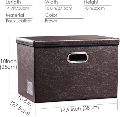 PRANDOM Foldable Storage Bins with Lids [5-Pack] Leather Fabric Collapsible Storage Boxes Organizer Containers Baskets Cube with Cover for Bedroom Closet Office Nursery Brown (14.9x10.8x10)
