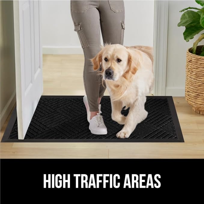 GORILLA GRIP 100% Waterproof All-Season WeatherMax Doormat US Designed Natural Rubber, Stain and Fade Resistant, Low Profile Indoor Outdoor Door Mats, Easy Clean Patio Mat, 23x35, Black Diamond