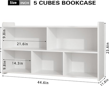 Book Shelf Set of 2, 5 Cubes Storage Organizer, Freestanding White Bookshelf Cube Shelf for Bedroom, Living Room, Home Office, Open Bookshelf Wooden Bookcase