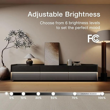 POVISON Fully-Assembled Mid Century Modern TV Stand with Legs, Wood Media Console with Adjustable LED Light, Entertainment Center with Storage for Living Room