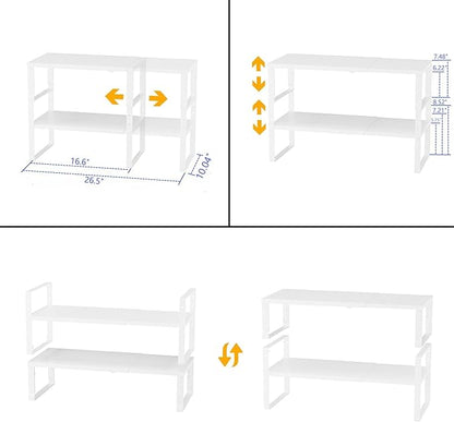Expandable,Stackable Spice Rack,Seasoning Organizer and Storage,Spices Jar Racks for Cabinet,Countertop, Metal Pantry, Cupboard,Laundry Storages,Heavy Duty(2 PACKS/LARGE/WHITE)