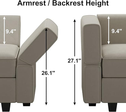Belffin Modular Velvet Sectional Sofa with Chaise Lounge Sectional Sleeper Sofa with Storage Chaise Bed Couch for Living Room Grey