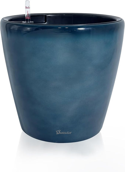 Dexceder 13x12 Self Watering Planter with Wheels Indoor Outdoor, Inner Pot Design, Thickened Large Floor Standing Flower Plant Pot with Water Level Indicator (Grayish Green Gradient)