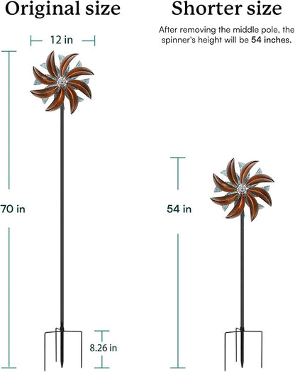 Wind Spinners Outdoor, Copper Teal Kinetic Wind Spinner with Stake, Garden Yard Spinners Windmill Decor for Patio Lawn (12" W x 70" H)