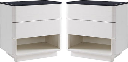 Nightstand Set of 2 with Charging Station, 22" Large Modern Bedside Table with 2 Drawers Storage,Push-to-Open End Table for Bedroom,Living Room,Off White