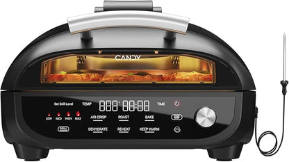 Indoor Grill and Air Fryer Combo with Ceramic Accessories, 7-IN-1 Digital Display, 5.2 QT Electric Smokeless, 500°F Max, Large View Window, Roast, Bake & Dehydrate, Adjustable Temps, Easy Clean