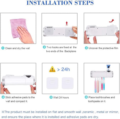 SARMOCARE Toothbrush Holder Cleaner with Fan Drying & 6min Timing Function, 5 Toothbrush Slots, Rechargeable Bathroom Wall Mounted Fit Sonic and Manual Toothbrushes