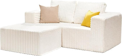 Hobestluk Modular Sectional Sofa Memory Foam Couch L Shape Sofa for Living Room Loveseat with Chaise Lounge Cloud Couch with Removable Cover (Stripe White, Loveseat with Chaise)